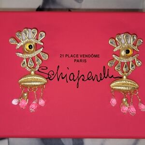 Schiaparelli Gold and Pink Eye Earrings